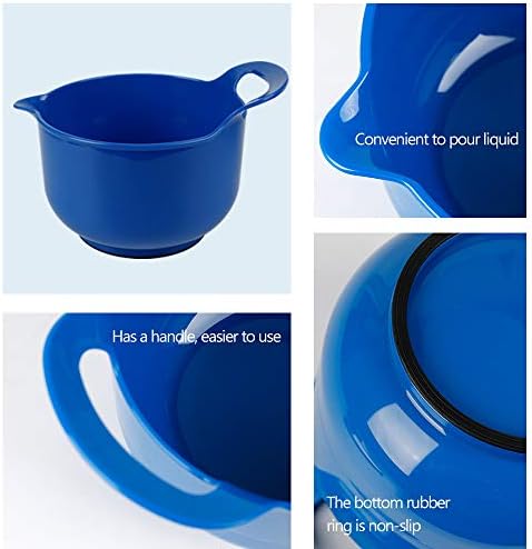 BoxedHome 4 Pack Nesting Mixing Bowls with Pour Spout and Handle, Plastic Large Mixing bowl BPA free Microwave & Dishwasher Safe(Blue, 4 Pack with Handle)