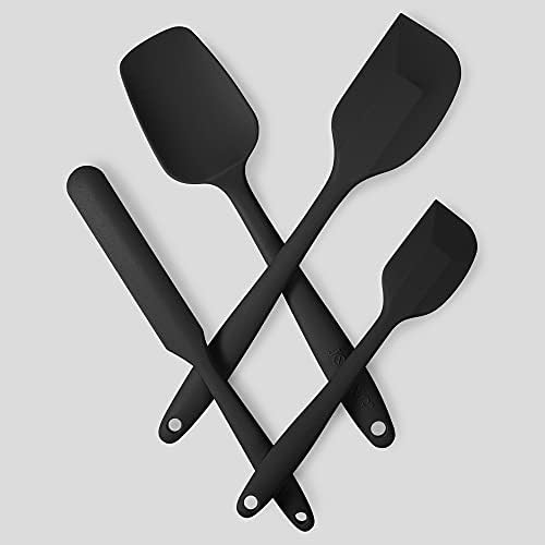 4-Piece Silicone Spatula Set with Stainless Steel Core, Black
