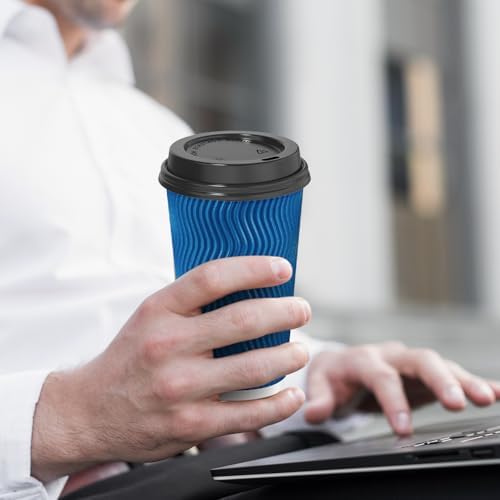 SIUQ 90 Pack 16 oz Disposable Coffee Cups with Lids and Straws - Navy