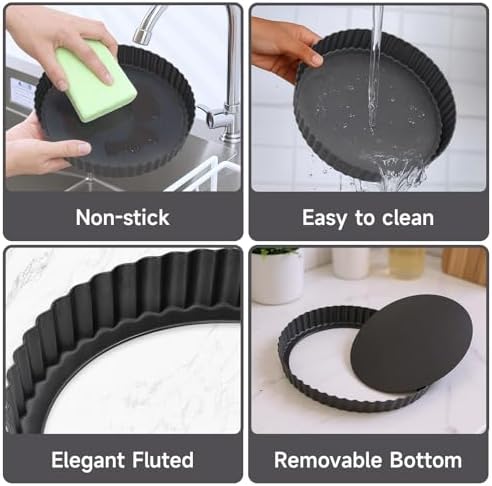 9.5" Fluted Non-Stick Carbon Steel Tart Pan with Removable Bottom