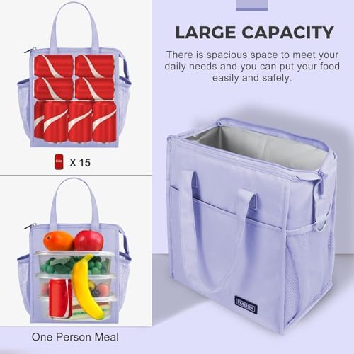 Insulated Lunch Bag Women, 12L Large Thermal Snack Bag Reusable Cooler Tote
