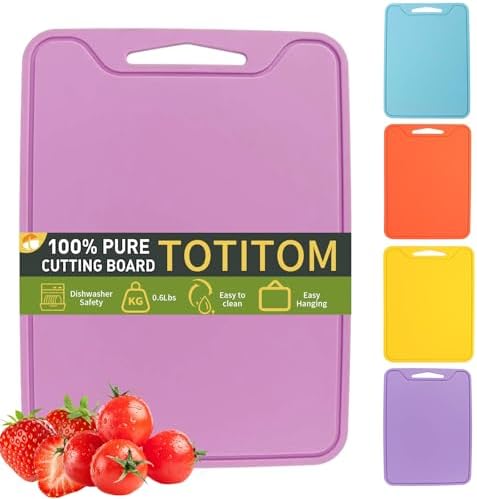 Flexible Plastic Cutting Boards for Kitchen, 11.8''x 8.6'' Silicone Cutting Board, BPA Free Non Slip Cutting Mat for Meat, Vegetables and Fruit with Easy Grip Handle, Dishwasher Safe (Deep purple)