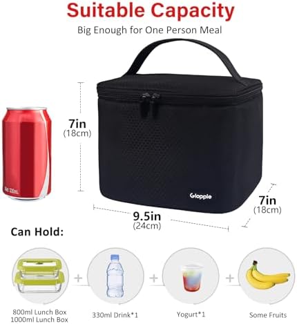 Gloppie Lunch Bag, Insulated Lunch Box for Adults & Kids, Black-M.
