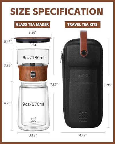 ZENS Glass Infuser Teapot, One Touch Tea Maker for Loose Leaf Tea, Walnut