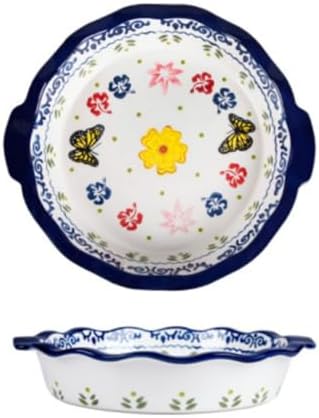 Round Baking Pan,Christmas Pie Pizza Pan, Ceramic Glaze Baking Dish for Cooking, Cake Dinner, Banquet and Daily Use