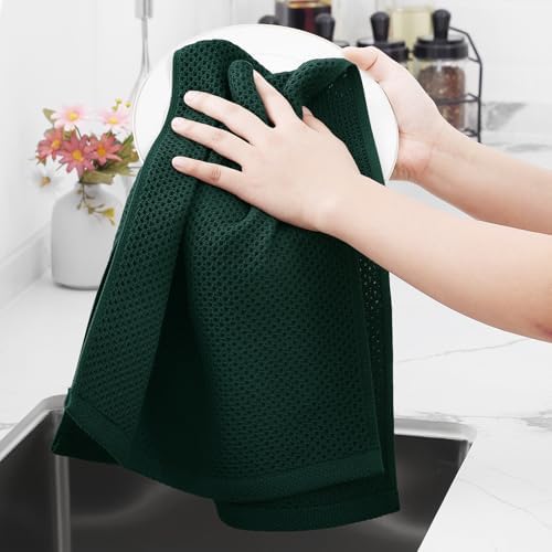 Homaxy 100% Cotton Waffle Weave Kitchen Dish Towels 8-Pack, Blackish Green