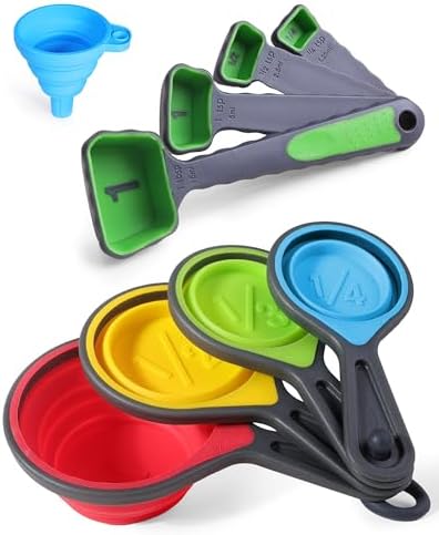 Collapsible Measuring Cups and Spoons Set with Funnel, 9-Piece, Silicone