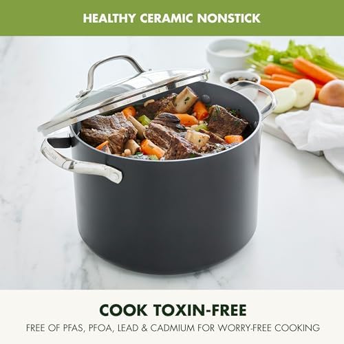 GreenPan Valencia Pro 8QT Ceramic Nonstick Stock Pot, Hard Anodized