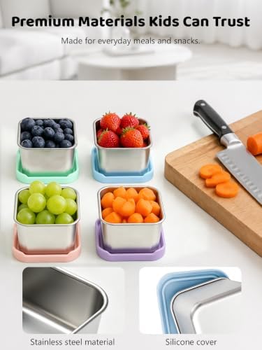 HTEVW 6 Pack Stainless Steel Snack Containers for Kids, 6 oz Food Container
