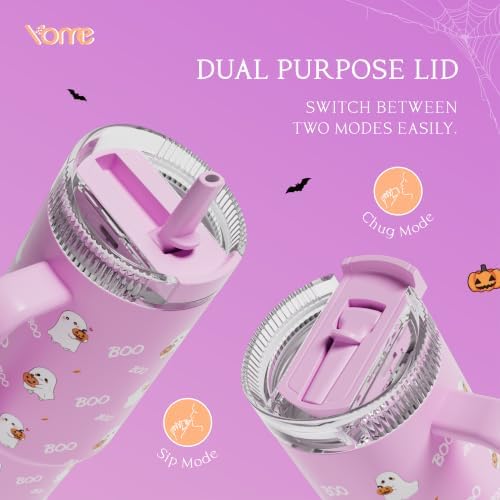 YOME DetaClean 40oz Halloween Tumbler with Handle and Flip Straw for Women | 100% Disassemblable Lid | Stainless Steel Insulated Water Bottle | 100% Leak Proof | Keeps Drinks Cold