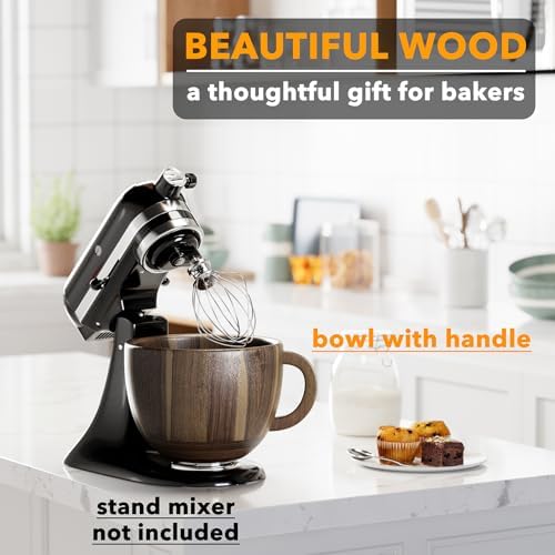 SpaceAid Wooden Bowl with Handle, Kitchen Space Aid Acacia Wood Mixing Bowls Holder for Stand Mixer, Compatible with 4.5 & 5 QT Tilt-Head Models Kitchen, Light Wood