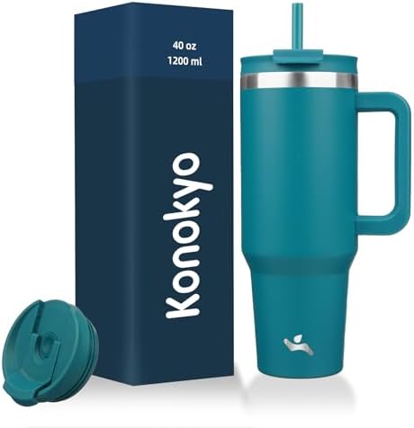 Konokyo 40 oz Insulated Tumbler Water Bottle with Handle, Straw Lid