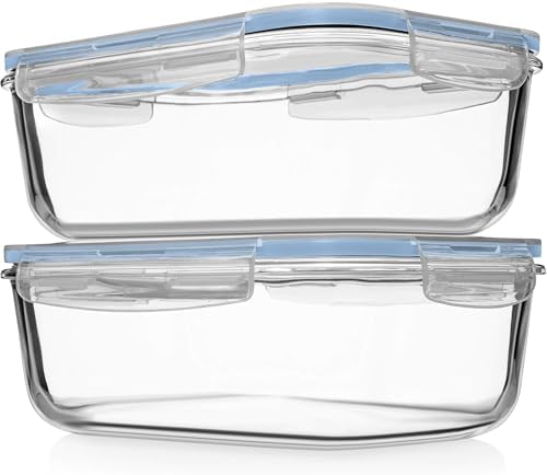 Razab 4 PC 1860ml / 63 Oz / 8 Cups Large Glass Food Storage Containers with Lids - Glass Meal Prep Containers for Roasting & Storing Leftover, Lunch Container with Lids, Microwave & Oven Safe