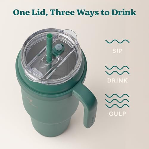 REDUCE 50 oz Stainless Steel Tumbler with Handle - Dual-Wall Vacuum Insulated Travel Mug, Sweat-Proof Lid & Reusable Straw - Keeps Drinks Cold for 24 Hrs, Fits Cupholders, Dishwasher Safe - Alpine