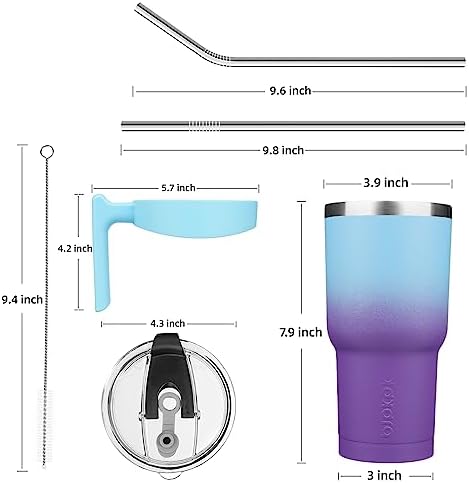 BJPKPK 30 oz Tumbler with Handle & Straw, Insulated Stainless Steel Mug