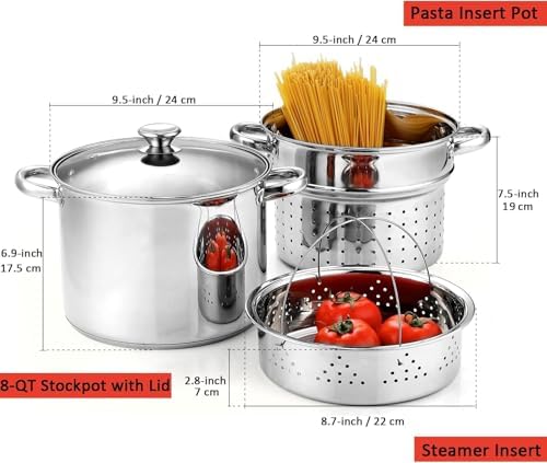 Cook N Home 8 Quart Stainless Steel Pasta Pot with Strainer Lid 3-in-1 Pots