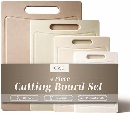 COOK WITH COLOR Non-Slip Cutting Board Set – Kitchen Essentials with Easy Grip Handle for Meat, Veggies, and Fruits, 4 Cutting Boards, Brown