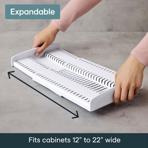 YouCopia StoreMore Expandable Cookware Rack with Tall Steel Wires, 12.5"-21.5" Wide Adjustable Pan Organizer for Kitchen Cabinet Storage, Premium Edition