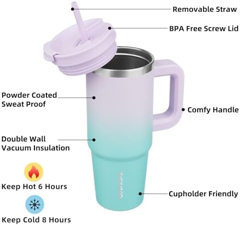 BJPKPK 30 oz Insulated Tumbler with Handle & Straw, Stainless Steel