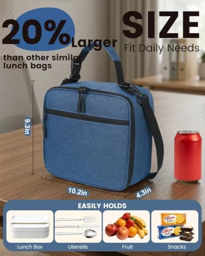 Insulated Lunch Box for Men Small, Blue Mens Lunch Bag with Strap
