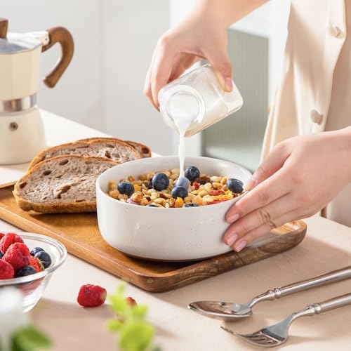 MALACASA Cereal Bowls Set of 6,24 OZ Ceramic Bowls for Kitchen,Khaki White