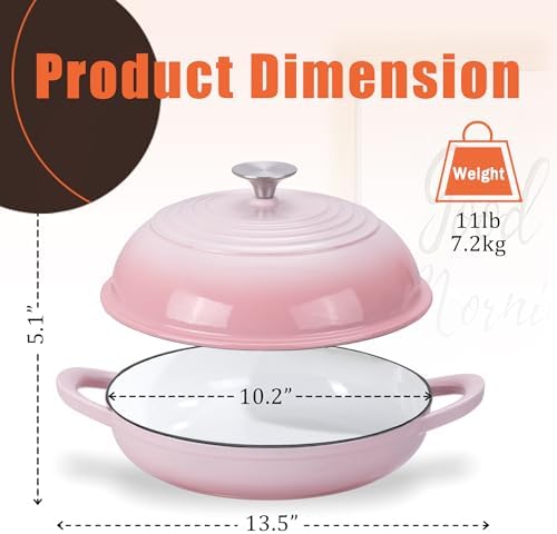 6QT Enameled Cast Iron Round Bread Oven, Sourdough Dutch Oven, Pink