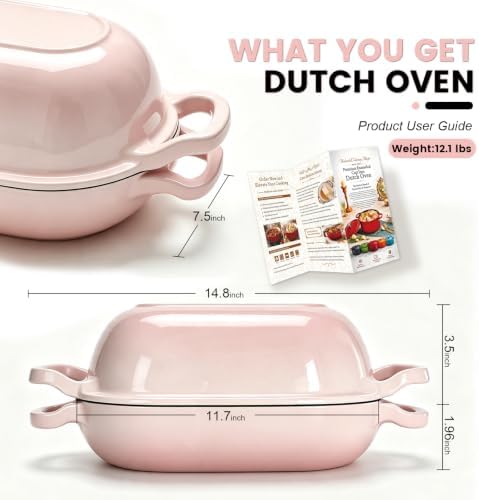 Oval Cast Iron Dutch Oven, Sourdough Bread Baking Pan with Lid, Pink