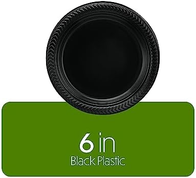 PLASTICPRO 400 PCS Black Plastic Plates Light Weight 6 Inch Plastic Dessert Plates Black Plates Disposable for Party and Wedding