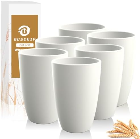 Plastic Drinking Glasses 20 OZ, Wheat Straw Cups Set of 6 - White