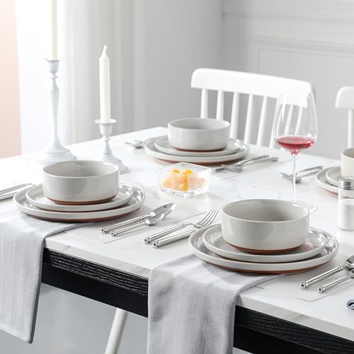 MALACASA Plates and Bowls Sets, 18 Pieces Modern Ceramic Dinnerware Set for 6 Kitchen Dinner Set Stoneware Dishware Dishes Set Microwave and Dishwasher Safe, Grey, Series TARA