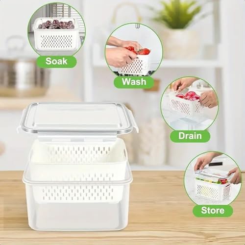 3pcs 4 in 1 Fruit Storage Containers for Fridge with Removable Colanders