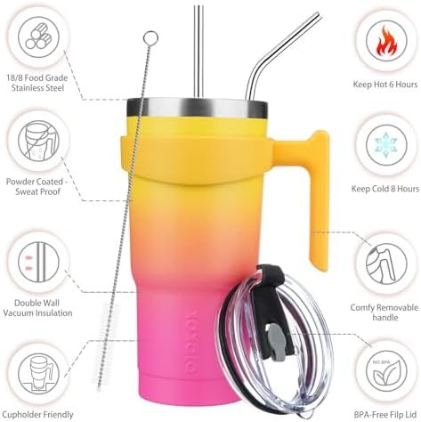BJPKPK 20 oz Tumbler with Handle & Straw, Insulated Stainless Steel Mug