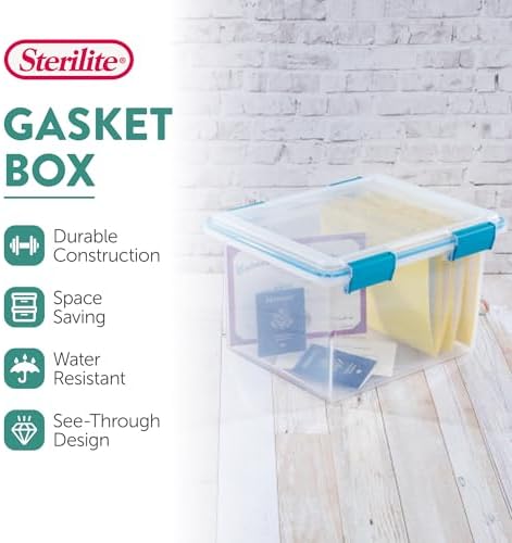 Sterilite Gasket Storage Box with Lids for Home & Office, 32 Quart, 16-Pack