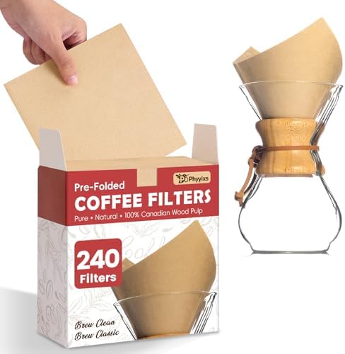 Pre-Folded Unbleached Cone Coffee Filters – Premium Thick Paper, Compatible with Pour-Over Coffee Makers (240 Filters)