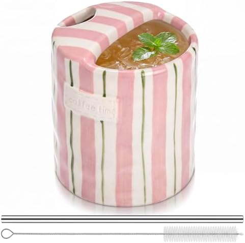 1 Pack Ceramic Coffee Mug with Sip Hole, Simple, Pink, Green