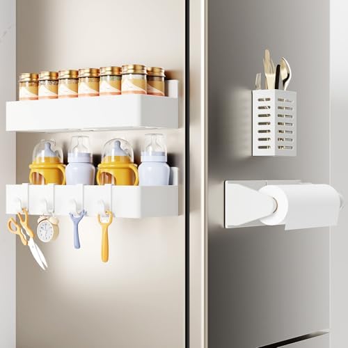 Mystozer Magnetic Spice Rack for Refrigerator White, 4 Pack