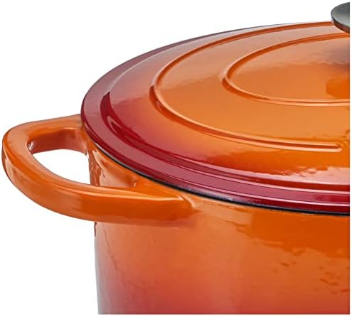 Crock Pot Artisan 7-Quart Oval Enameled Cast Iron Dutch Oven – Sunset Orange, Durable Heavy-Duty Cookware for Slow Cooking, Roasting, Baking with Lid
