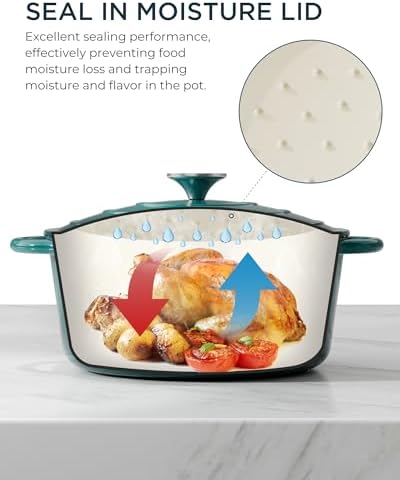 Enameled Cast Iron Dutch Oven - 7.5QT Pot with Lid & Cotton Potholders - Heavy-Duty Cookware for Braising, Stews, Roasting, Bread Baking, Oven Safe up to 500°F & Across All Stovetops, Bottle Green
