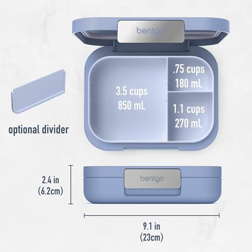 Bentgo® Modern - Leak-Resistant Bento Lunch Box For Adults, Teens, & Larger Appetites; Reusable BPA-Free Meal Prep Container with 3 or 4 Compartments, Dishwasher/Microwave Safe; 5 Cups (Dusk Blue)