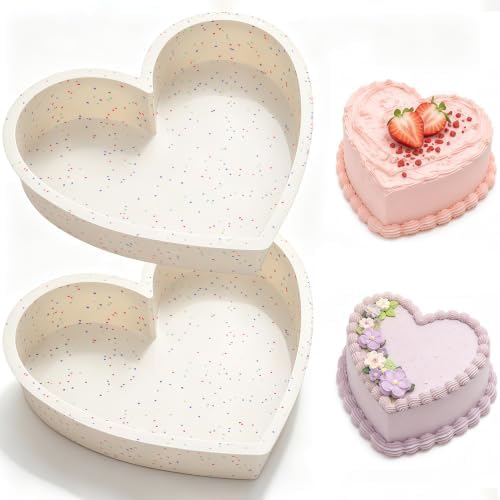 10 Inch Heart Shaped Cake Pans Silicone for Baking, 2 Pcs