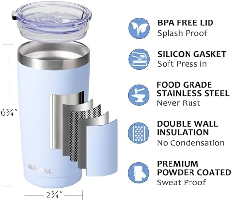 SUNWILL Coffee Tumbler, 20 oz Insulated Travel Mug Stainless Steel