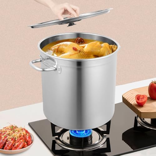 Stainless Steel Stockpot Commercial Large Stock Pot with Lid & Handles, Cookware Soup Pot for Boiling Cooking Stew, Heavy Duty Induction Cooking Pot for Home Restaurant Hotel (35L/37Qt)