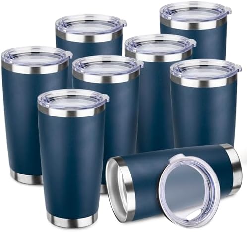 StarSpeed 8 Pack 20oz Stainless Steel Travel Coffee Tumbler,Navy Blue