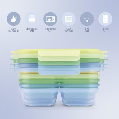 Ello Snap & Nest 10-Piece 2 Cup Plastic Divided Snack Pack Set, Reusable Food Containers for Healthy Eating, Freezer, Dishwasher Safe, Seafoam