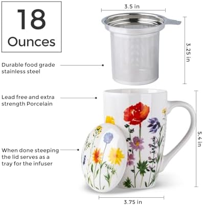 AmorArc Tea Cup With Infuser and Lid, 18oz Loose Leaf Tea Mug With Steeper