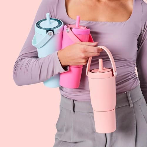 BrüMate Resa 25oz 100% Leakproof Travel Tumbler w/Handle & Straw | Flexible SoftSip Straw | Silicone Sleeve for Durability | Stainless Steel | Cup Holder & Travel Friendly Water Bottle (Primrose)