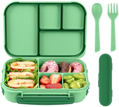 Amathley Lunch Box Kids,Bento Box Adult,Leakproof Lunch Containers for Adults/Kids/Toddler,1200ML-4 Compartments bento Lunch box with Utensil,Microwave & Dishwasher & Freezer Safe (Cyan)