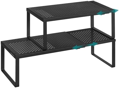 SONGMICS Spice Rack, Expandable Kitchen Countertop Shelf, Steel, Set of 2
