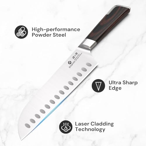 imarku Japanese Santoku Knife 7 Inch, Multi-Layer Forged, Powder Steel Core