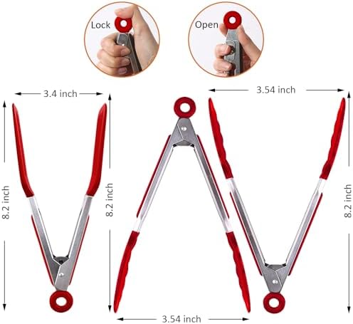 7 inch Small Serving Tongs with Silicone Tips 3 Pack(Red)